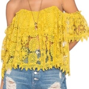 Tularosa Yellow Lace Off-Shoulder Blouse